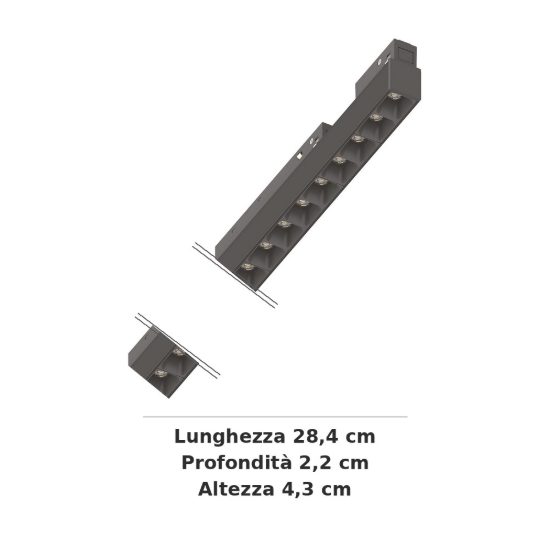 Ideal lux ego accent faretto lineare per binario led 13w 3000k 28,4cm dali nero