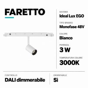Ideal lux ego faretto led 3w 3000k osram bianco dali dimmerabile orientabile per binario monofase