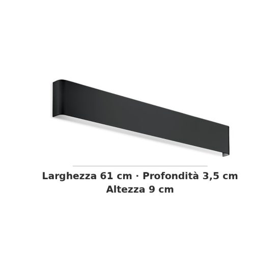 Ideal lux delta applique rettangolare led 19,5w 3000k 61cm per soggiorno moderna nera