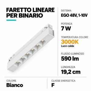 Ideal lux ego accent faretto lineare per binario led 7w 3000k 19,2cm 1-10v bianco