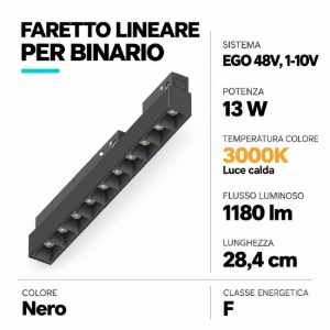 Ideal lux ego accent faretto lineare per binario led 13w 3000k 28,4cm 1-10v nero
