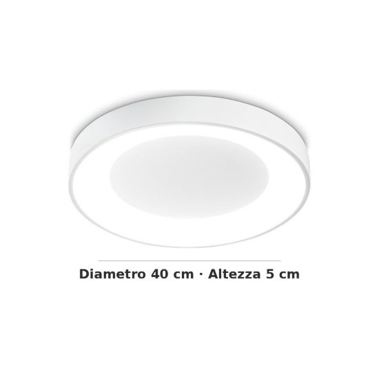 Ideal lux planet plafoniera tonda led 20w 3000k 40cm per cabina armadio moderna bianca