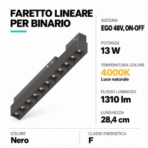 Ideal lux ego accent faretto lineare per binario led 13w 4000k 28,4cm on-off nero