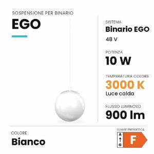 Ideal lux ego lampada a sospensione binario monofase led 10w 3000k bianco