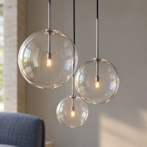 Ideal lux equinoxe lampadario con 3 pendenti a sfera 42cm per camera da letto moderno cromato