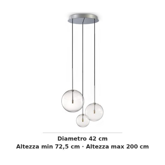 Ideal lux equinoxe lampadario con 3 pendenti a sfera 42cm per camera da letto moderno cromato