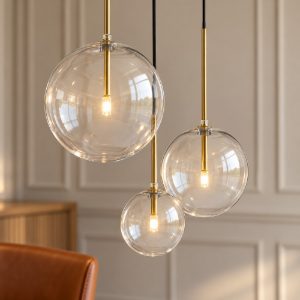 Ideal lux equinoxe lampadario con 3 pendenti a sfera 42cm per camera da letto ottone