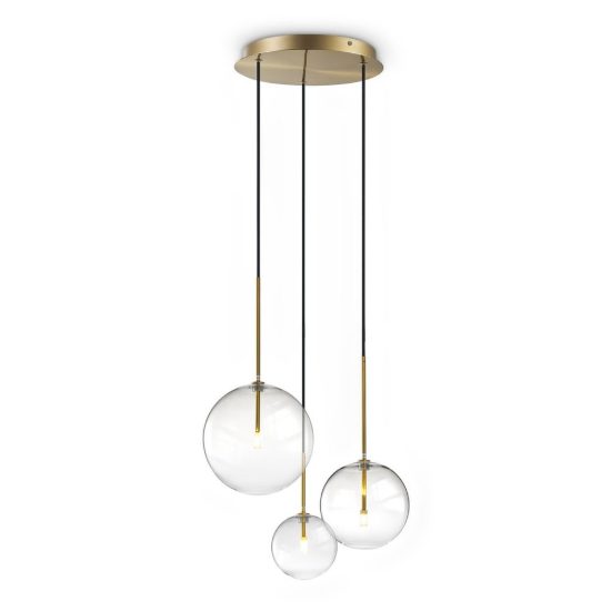Ideal lux equinoxe lampadario con 3 pendenti a sfera 42cm per camera da letto ottone