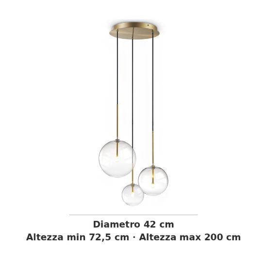 Ideal lux equinoxe lampadario con 3 pendenti a sfera 42cm per camera da letto ottone