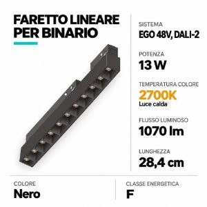 Ideal lux ego accent faretto lineare per binario led 13w 2700k 28,4cm dali nero