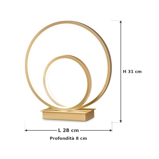 Ideal lux oz abat-jour ad anelli led 22w 4000k 31cm per comodino moderno ottone