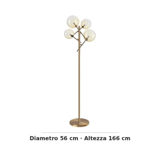 Ideal lux equinoxe piantana con 4 sfere g4 166cm per soggiorno moderna ambra