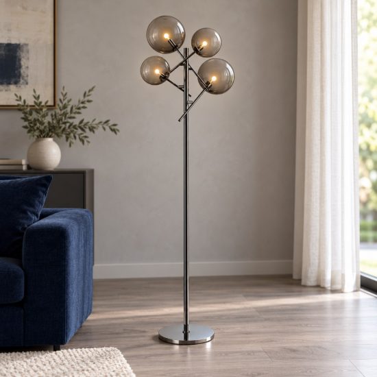 Ideal lux equinoxe lampada da terra con 4 sfere g4 166cm per soggiorno moderna fumè