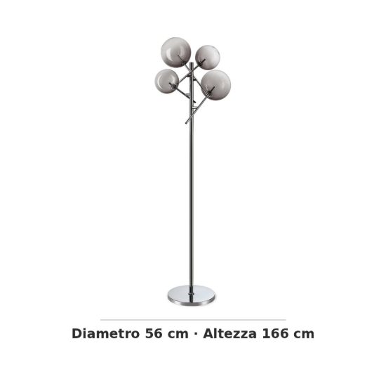 Ideal lux equinoxe lampada da terra con 4 sfere g4 166cm per soggiorno moderna fumè