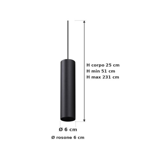 Ideal lux look lampada a sospensione cilindrica gu10 25cm ø6 per cucina nera