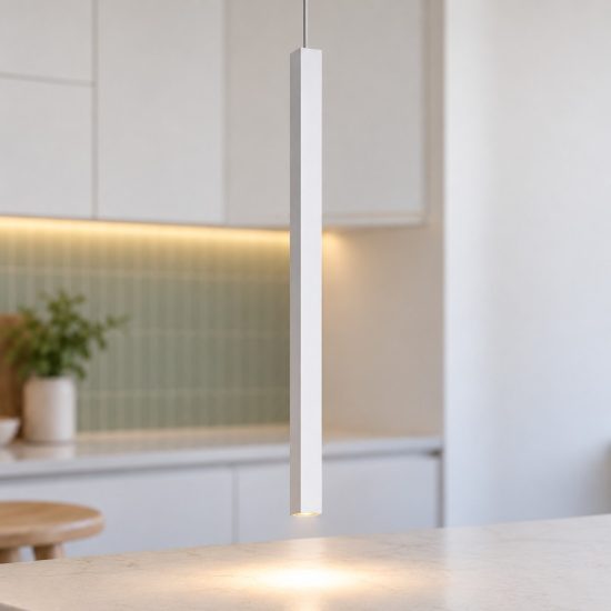 Ideal lux look lampada a sospensione a sezione quadrata led 3,5w 3000k 40cm per cucina bianca