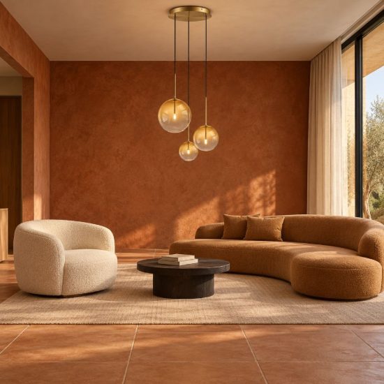 Ideal lux equinoxe lampadario con 3 pendenti a sfera 42cm per camera da letto moderno ambra