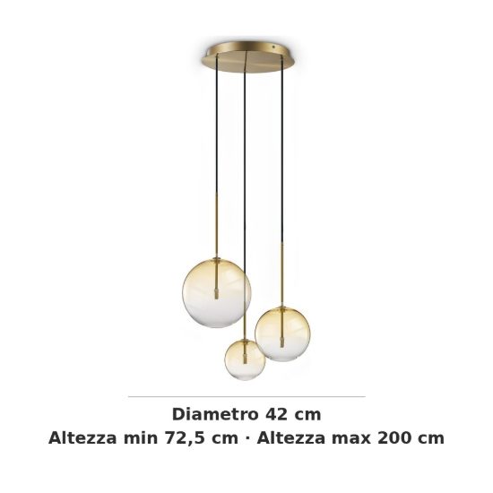 Ideal lux equinoxe lampadario con 3 pendenti a sfera 42cm per camera da letto moderno ambra