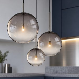 Ideal lux equinoxe lampadario con 3 pendenti a sfera 42cm per camera da letto moderno fumè