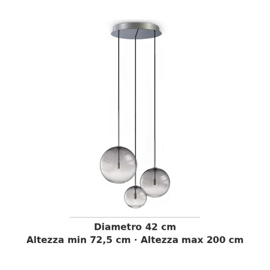 Ideal lux equinoxe lampadario con 3 pendenti a sfera 42cm per camera da letto moderno fumè