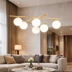 Ideal lux atlas sp6 lampadario moderno oro bocce vetro bianco opaco 6 luci da salotto