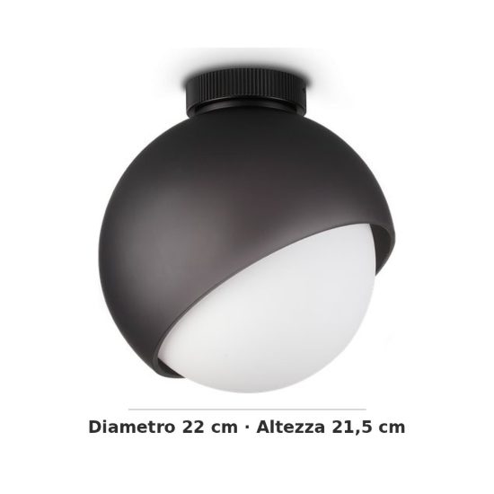 Ideal lux bloom plafoniera a sfera e27 22cm per ingresso moderna nera