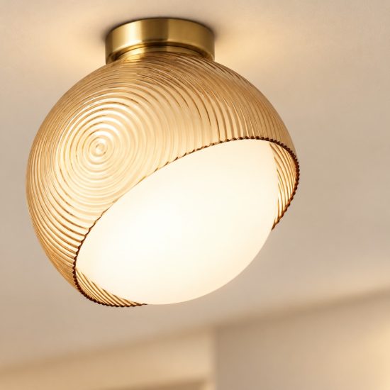 Ideal lux bloom plafoniera a sfera e27 30cm per ingresso contemporanea ottone