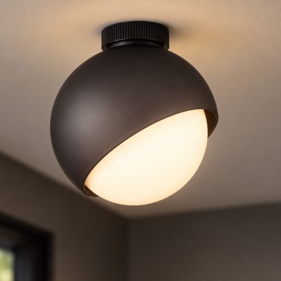 Ideal lux bloom plafoniera a sfera e27 30cm per ingresso moderna nera