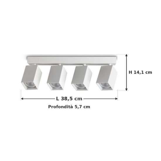 Ideal lux dynamite plafoniera lineare con 4 faretti a sezione quadrata gu10 38,5cm bianca