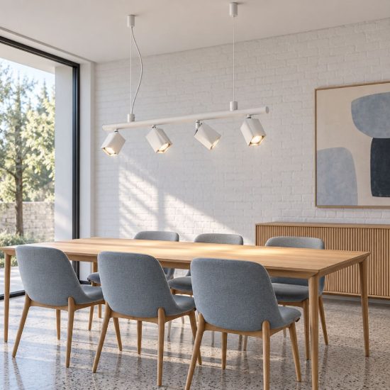Ideal lux dynamite lampadario lineare con 4 faretti a sezione quadrata 76cm bianco