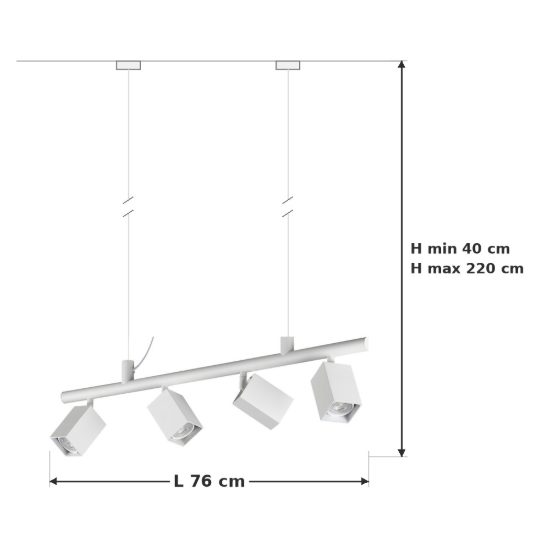 Ideal lux dynamite lampadario lineare con 4 faretti a sezione quadrata 76cm bianco