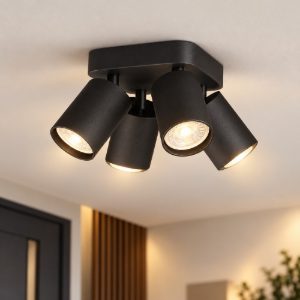Ideal lux dynamite plafoniera con 4 faretti cilindrici gu10 13,5cm nera