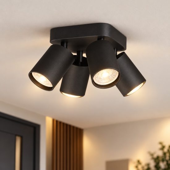 Ideal lux dynamite plafoniera con 4 faretti cilindrici gu10 13,5cm nera