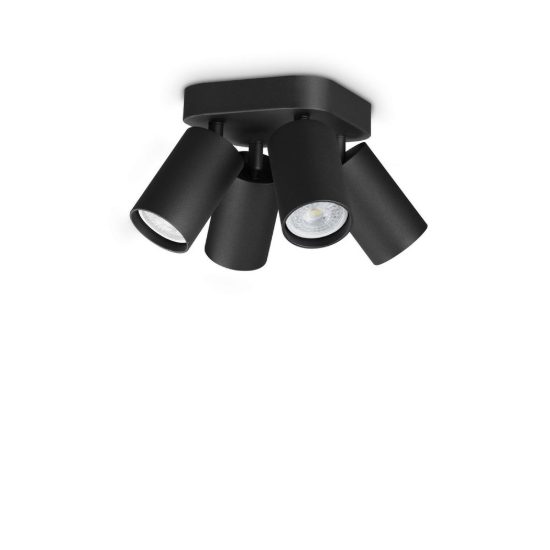 Ideal lux dynamite plafoniera con 4 faretti cilindrici gu10 13,5cm nera