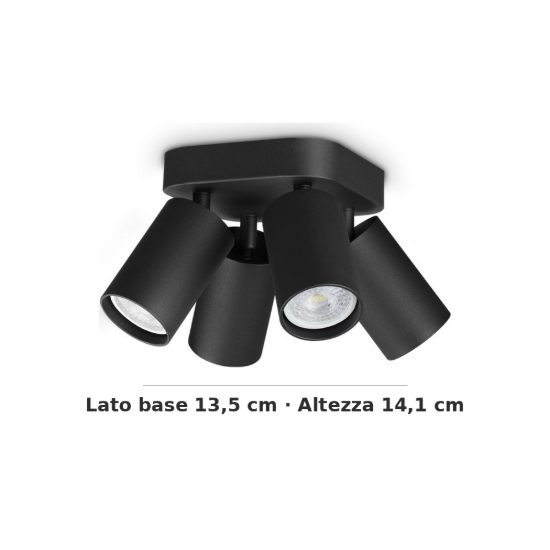 Ideal lux dynamite plafoniera con 4 faretti cilindrici gu10 13,5cm nera