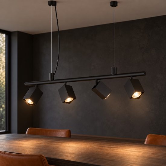 Ideal lux dynamite lampadario lineare con 4 faretti a sezione quadrata 76cm nero