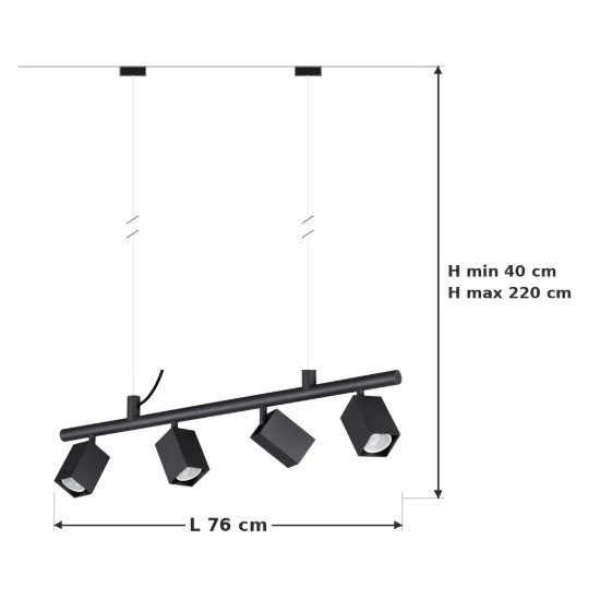Ideal lux dynamite lampadario lineare con 4 faretti a sezione quadrata 76cm nero