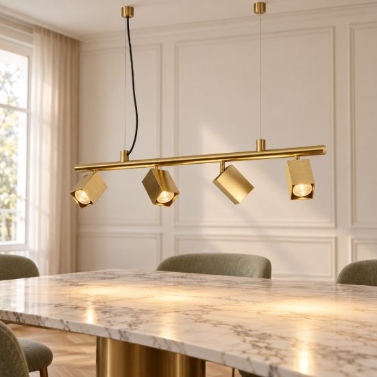 Ideal lux dynamite lampadario lineare con 4 faretti a sezione quadrata 76cm ottone