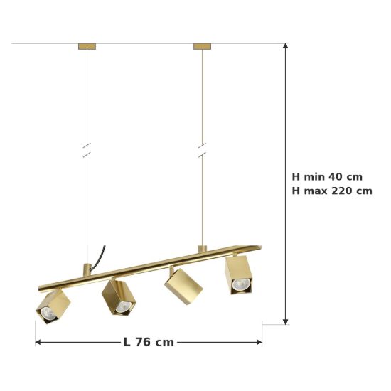 Ideal lux dynamite lampadario lineare con 4 faretti a sezione quadrata 76cm ottone