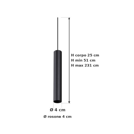 Ideal lux look lampada a sospensione cilindrica gu10 25cm ø4 per cucina nera