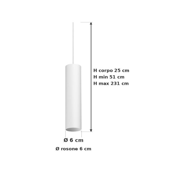 Ideal lux look lampada a sospensione cilindrica gu10 25cm ø6 per cucina bianca