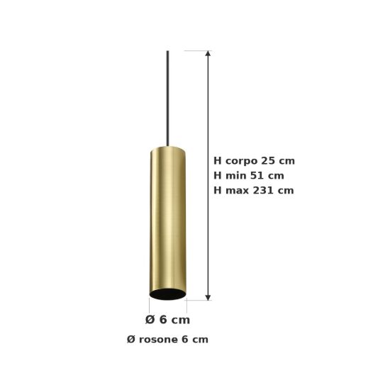 Ideal lux look lampada a sospensione cilindrica gu10 25cm ø6 per cucina ottone