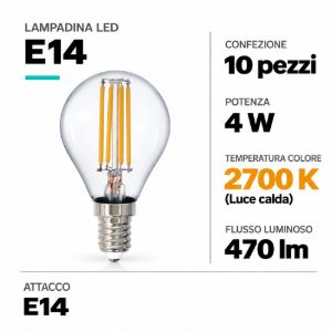 Lampadina pallina e14 led 4w 2700k dimmerabile confezione 10 pezzi