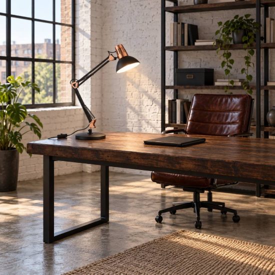 Ideal lux wally tl1 lampada da scrivania snodata e27 industriale nero e rame