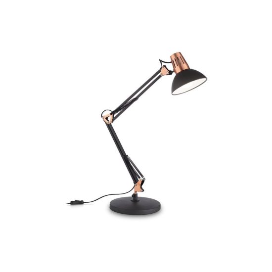 Ideal lux wally tl1 lampada da scrivania snodata e27 industriale nero e rame