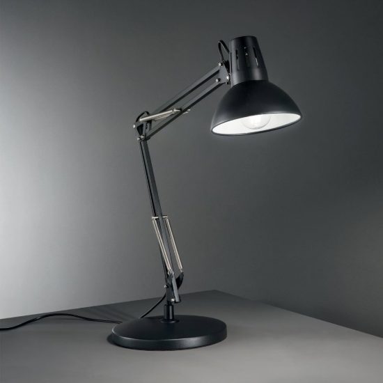 Ideal lux wally tl1 lampada da scrivania snodata e27 industriale nero e rame