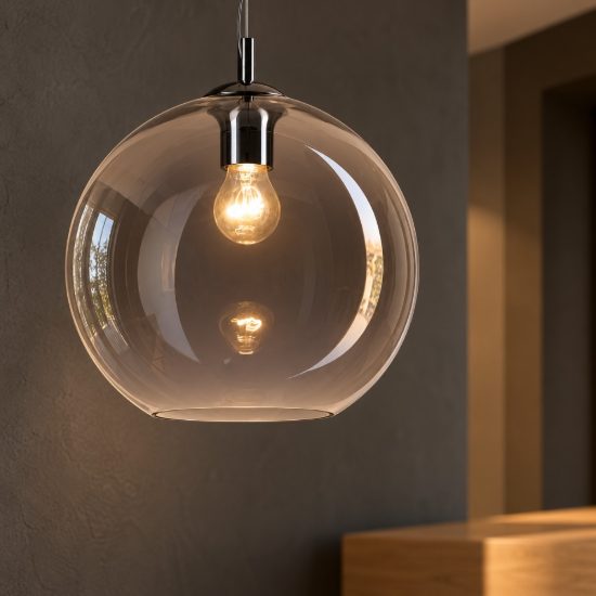 Ideal lux nemo lampada a sospensione con sfera in vetro e27 40cm per ingresso moderna fumè