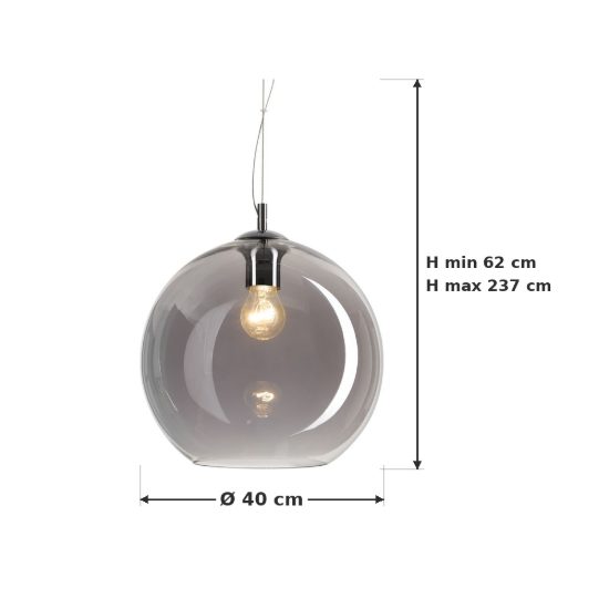 Ideal lux nemo lampada a sospensione con sfera in vetro e27 40cm per ingresso moderna fumè