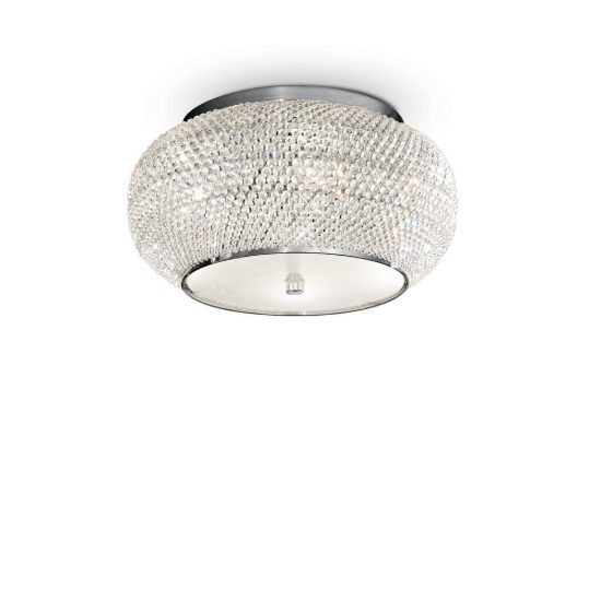 Ideal lux pasha' plafoniera 6 luci e14 40cm per camera da letto con perle di cristallo cromo