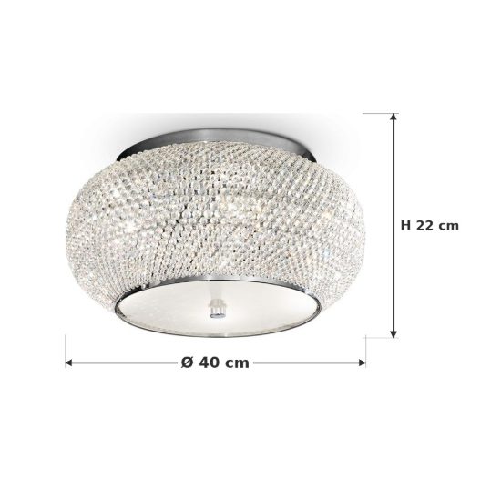 Ideal lux pasha' plafoniera 6 luci e14 40cm per camera da letto con perle di cristallo cromo